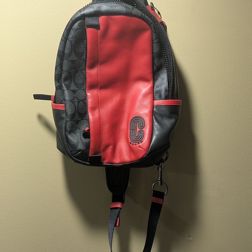 Coach Black and Red Signature Sling Backpack
